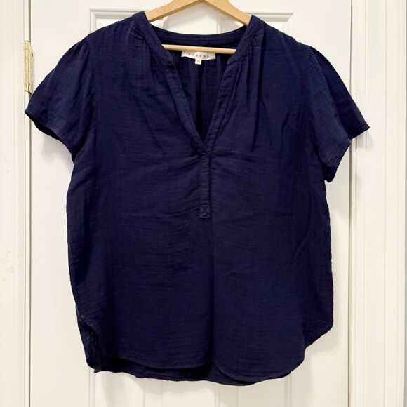 Xirena Popover Top Size M 100% Cotton Navy Blue - Picture 1 of 5